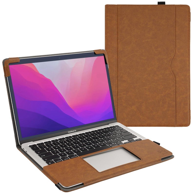 TT TYTX TYTX Compatible with MacBook Air 13 Inch Leather Case, for Model A2337 M1 A2179 A1932 2018-2021 Retina Display Touch ID, PU Leather Laptop Case with Pocket for Papers and Pen Holder, Brown - Image 1